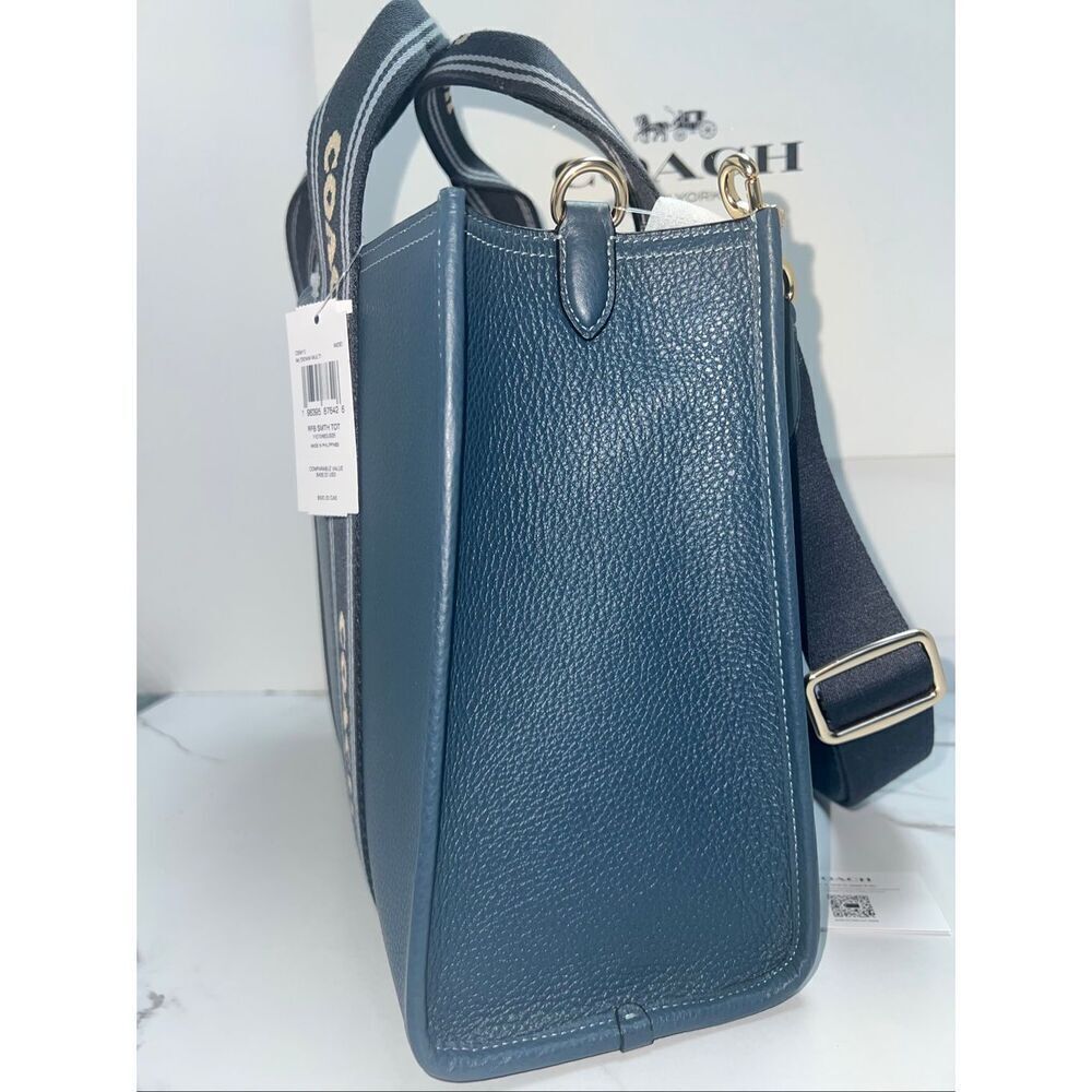 🔥🎁NWT! Coach Smith Tote Handbag Pebble Leather Denim Blue CBM10 Msrp:$428.00 - Picture 8 of 11